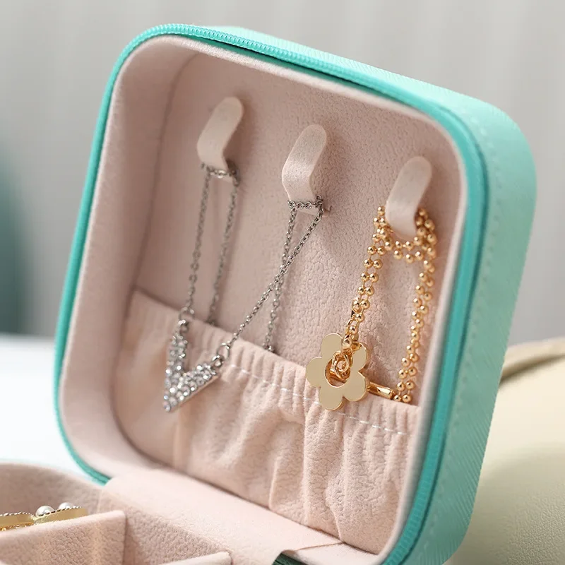 Compact Leather Travel Jewelry Organizer Box - Mini Storage Case for Earrings, Necklaces, and Rings