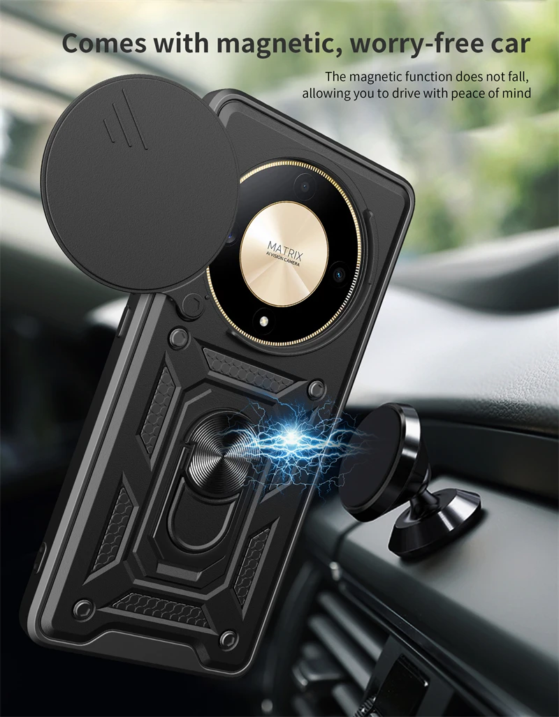 Magnetic Ring Holder Armor Case for Honor Magic5 Lite 5G - Durable Camera Protection, 6.67 Back Cover