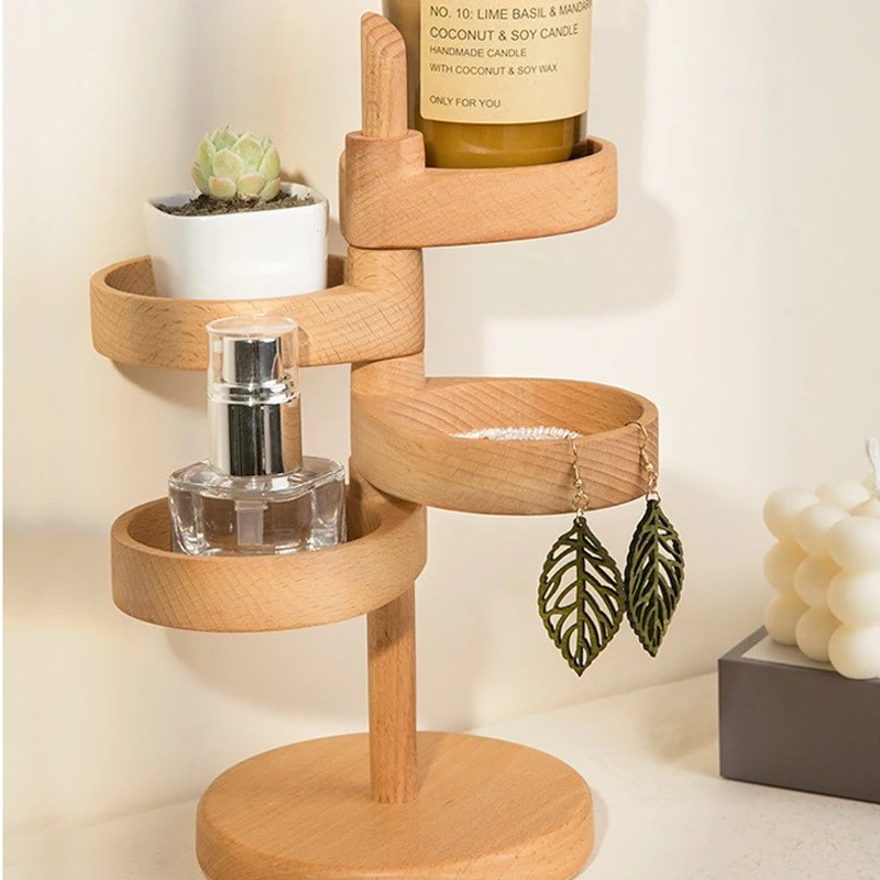 Wooden Multi-layer Rotatable Storage Rack Entry Door Key Storage Rack Creative Solid Wood Desktop Accessories Storage Box 4