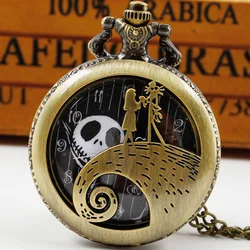 Collar de cadena Punk de calavera Retro, reloj de bolsillo de cuarzo, colgante, joyería de bronce Retro, Fob, relojes para hombres, mujeres, niños