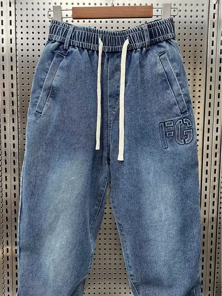 Denim Pants Men's Fashion Casual Jogger Harem Elastic Waist Plus Size Jeans Trousers Winter