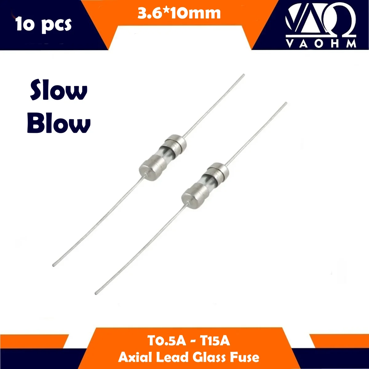 Axial Lead Glass Fuse 10 PCS 3.6*10mm Slow Blow 0.5A 1A 1.5A 2A 2.5A 3A 3.15A 4A 5A 6.3A 8A 10A 12A 15A 250V glass fuse kit