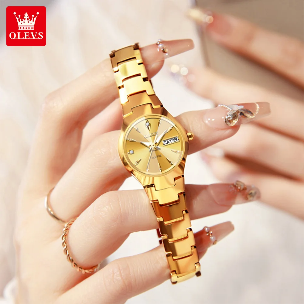OLEVS 8697 Women's Watch Fashion Original Auto Date Quartz Watch For Women Dual Calendar Display Waterproof Ladies Wristwatch