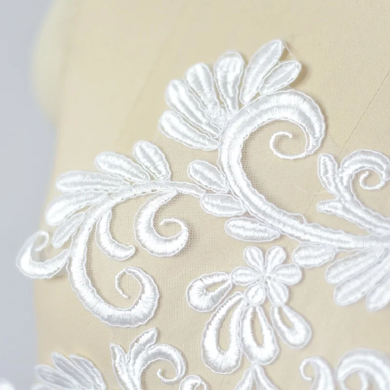 Elfenbein weiße Stickerei Spitze Blumen Applique, DIY Schleier, Handgemachte Materialien, Brautkleid Dekoration Zubehör, 1 Paar, 2 Stück – Detail 4