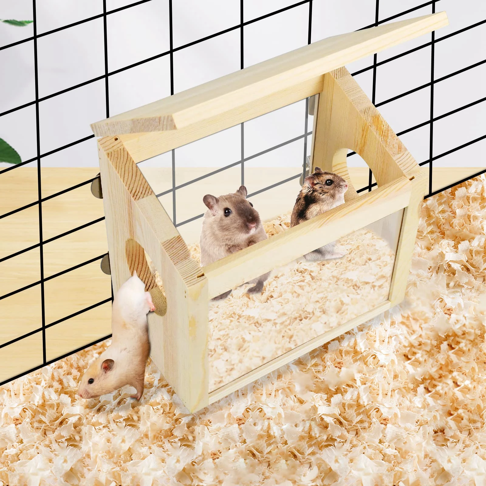 Wooden Hamster House Landscaping Small Animal Hideout Hut Hamster Hideaway for Guinea Pig Mice Small Animals Lemmings