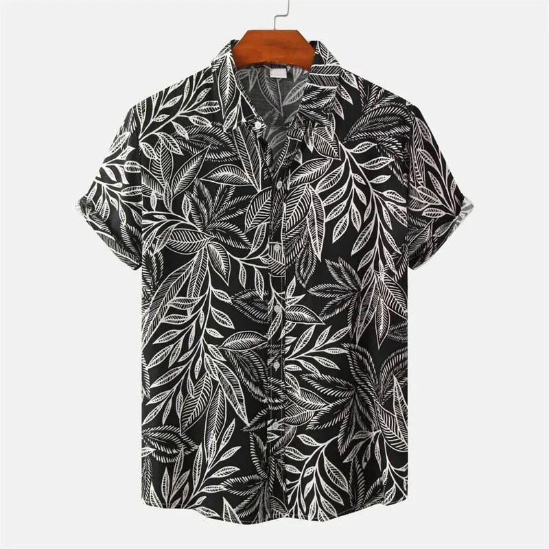 thumbnail image 1 of Camisa hawaiana con estampado 3D de flores y hojas para hombre, camisas hawaianas con gráficos de empalme de rayas, blusas de verano con solapas sueltas, blusa con botones para mujer, 1 of 4