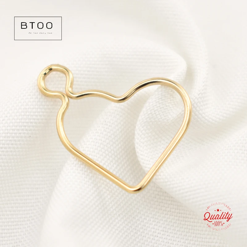 Real 14K Gold Filled Heart Charm With Ring 15.5MM Gold Pendant For Bracelet Necklace Earring DIY Jewelry Accessories Jewelry