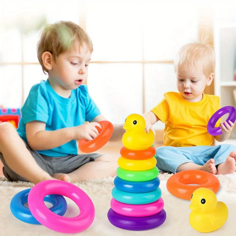 Rainbow Stacking Toys for Kids 3+ Duck & Blocks STEM Learning Set Color Sorting Fine Motor Skills Toys Birthday Gift