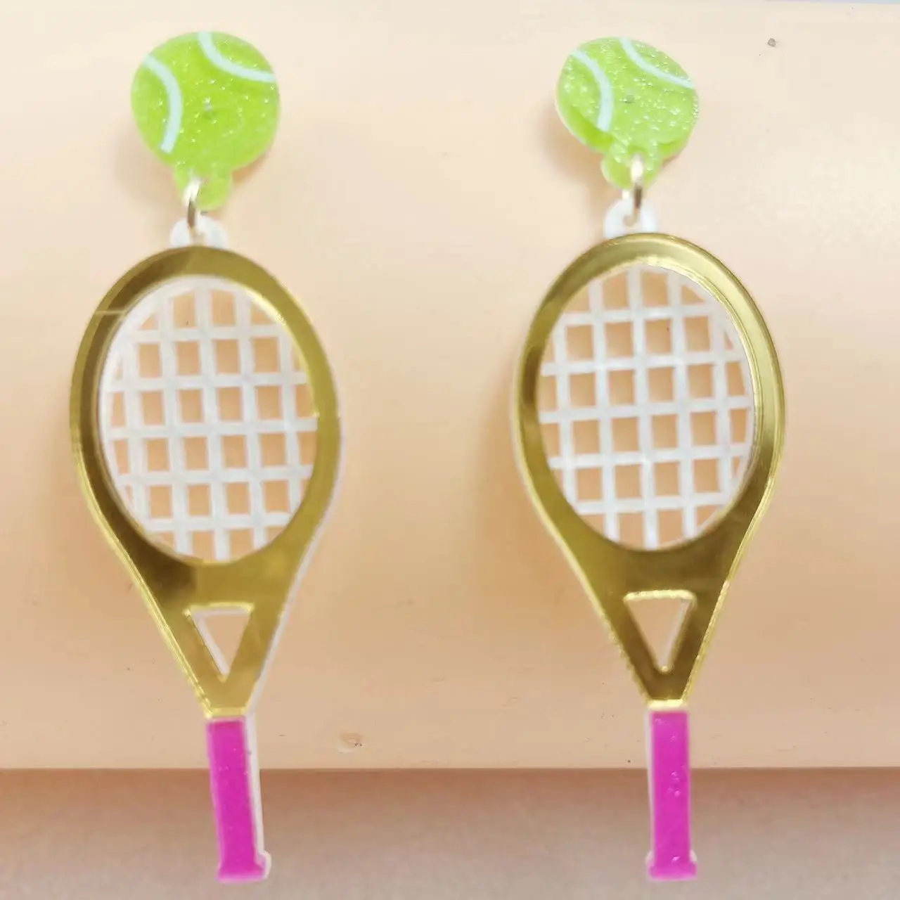 1 pair of creative baseball and tennis design acrylic earrings personalized three-dimensional fashion ball exaggerated earrings