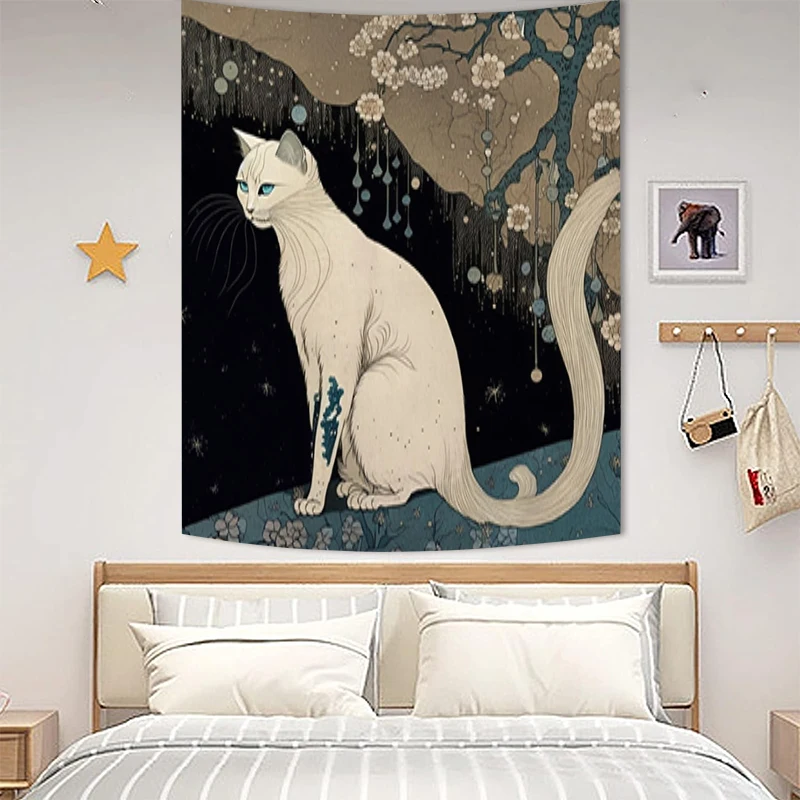 

Tapestries Psychedelic Black Cat Wall Hanging Tapestry Aesthetic Room Decoration Tapries Decor Decors Home Bedroom Fabric Large