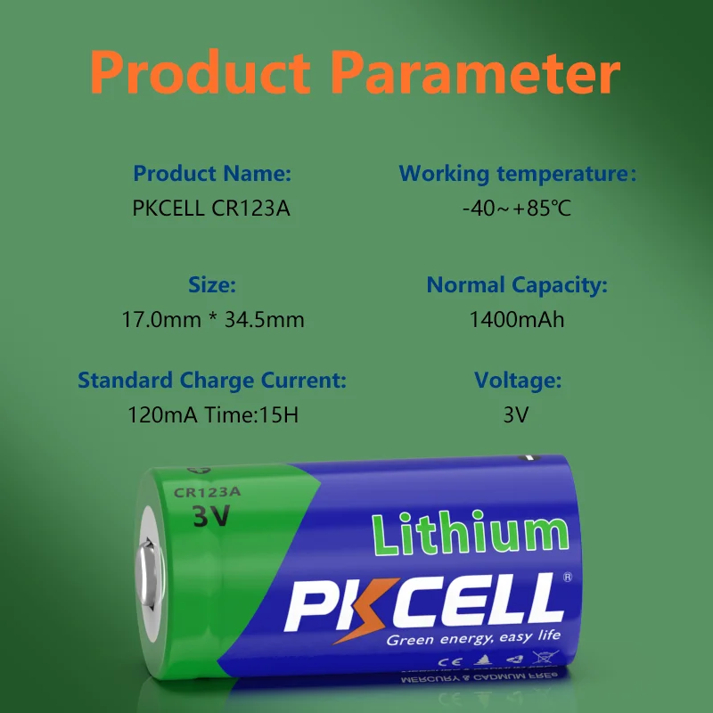 24PCS PKCELL CR123A 3V Lithium Batteries Non-Rechargeable 1500mah CR17345 EL123AP V123 KL123LA CR123R DL123A 3V Lithium Battery
