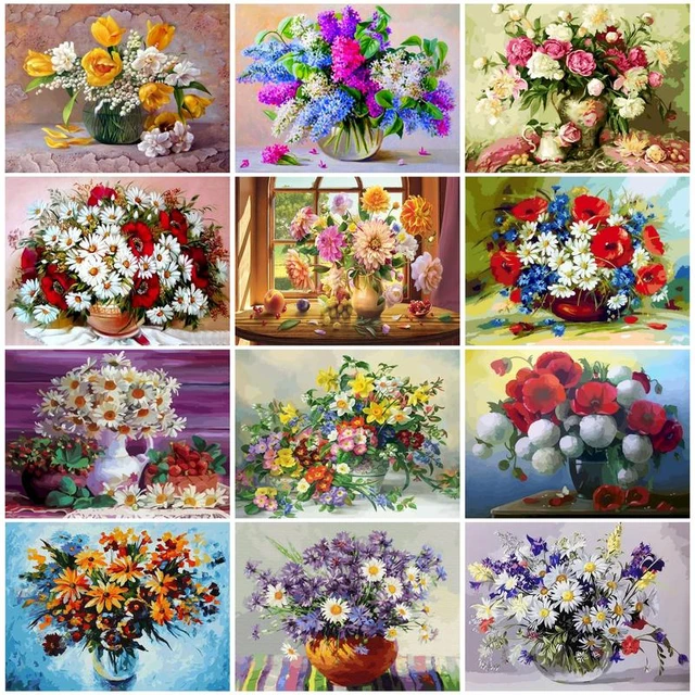 Painting Number Adults Flowers  Paintings Numbers Paint Adults - Oil  Painting - Aliexpress