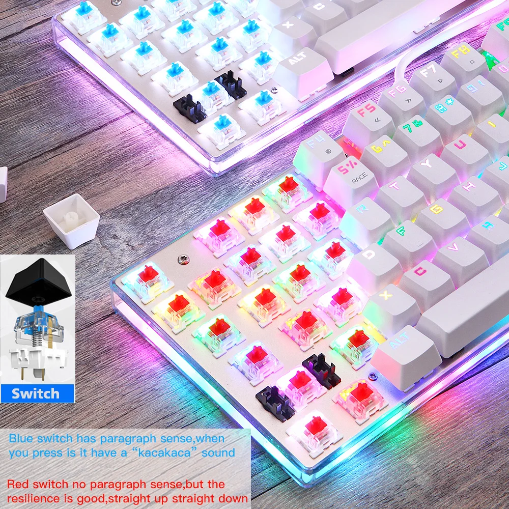 Motospeed K87S Gameing Mechanical Keyboard LED With RGB Backlight USB Wired 87 Keys Red Blue Switch For PC Computer Laptop Gamer