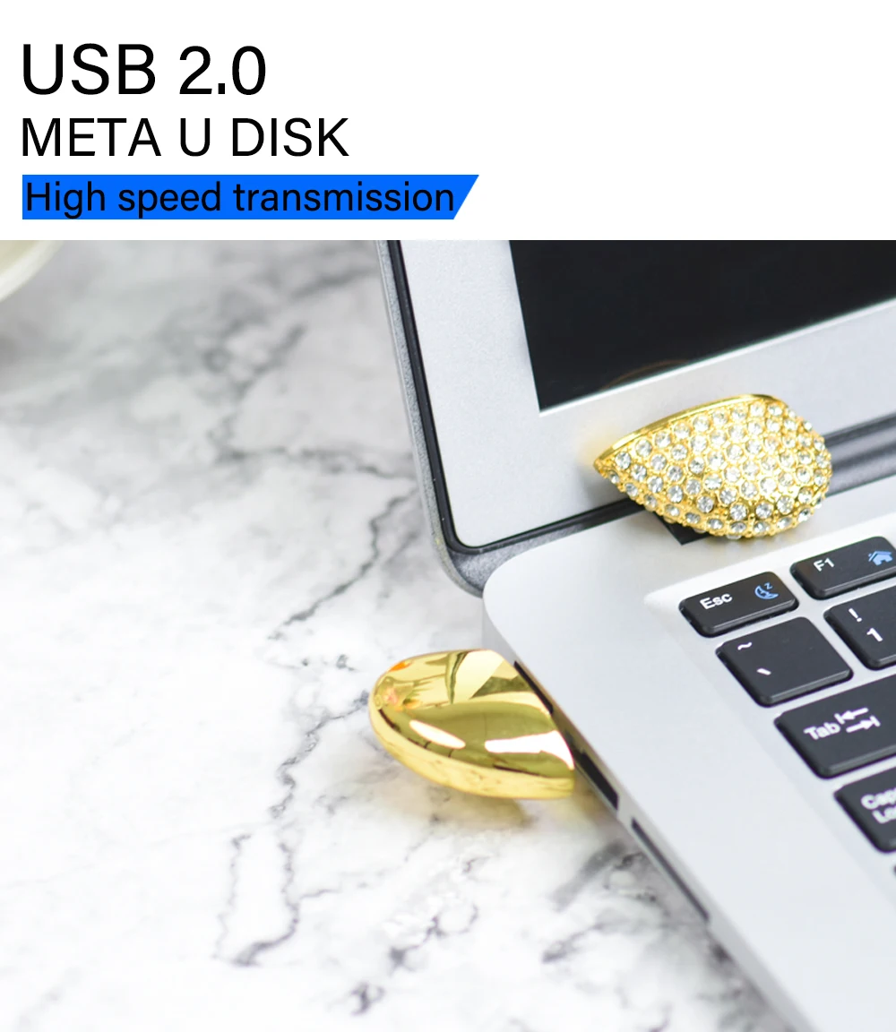 목걸이 하트 펜드라이브 128GB 크리스탈 + 핑크 박스 USB 플래시 드라이브 64GB 고속 U 디스크 결혼 기념일 선물 메모리 스틱