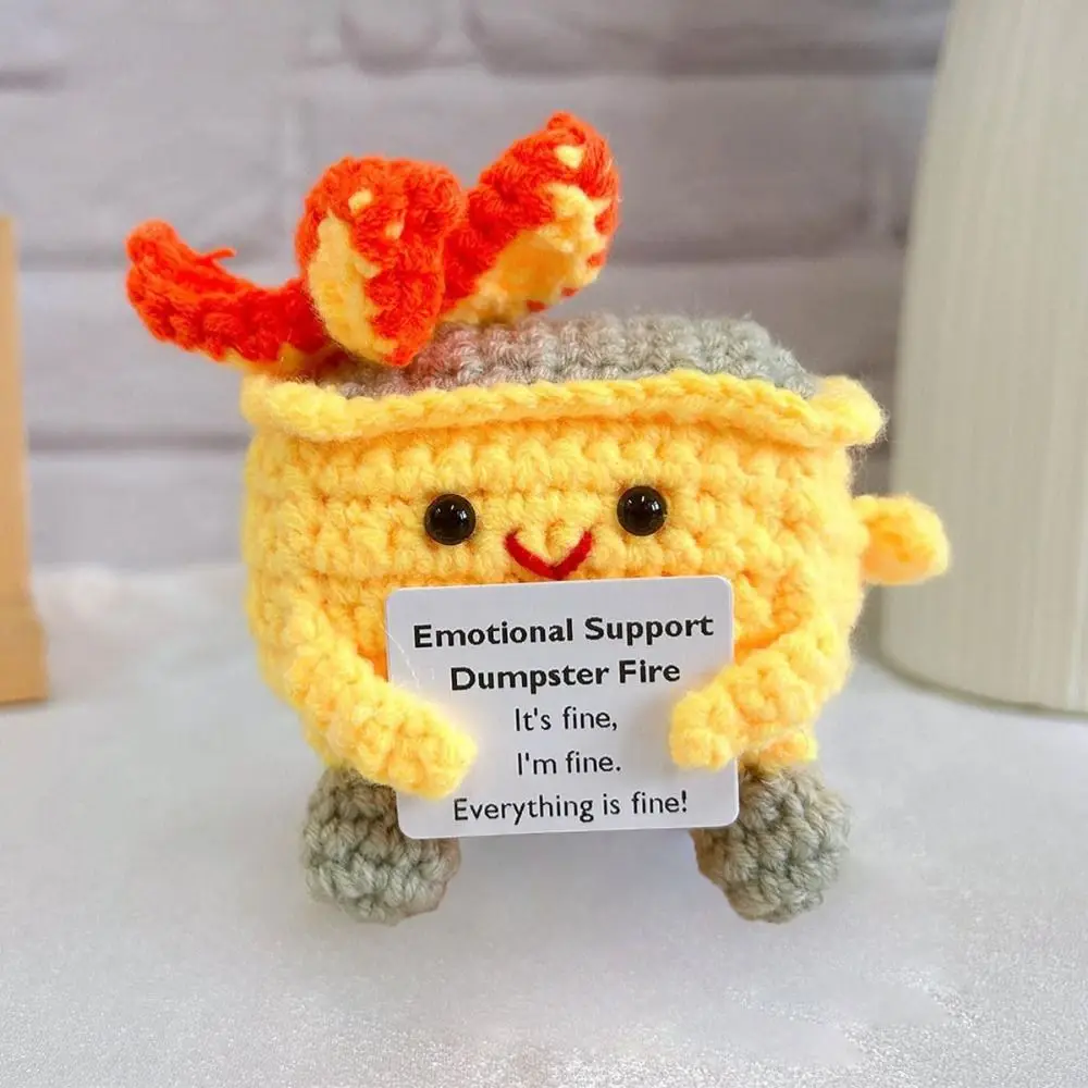 With Positive Card Emotional Support Dumpster Fire Handmade Crochet Knitted Crochet Dumpster Fire Weighted Base