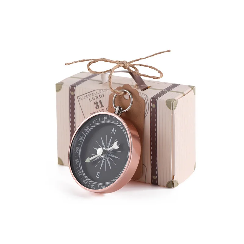 

50pcs Compass Wedding Favors For Guests Wholesale Souvenir Kraft Paper Gift Candy Box Mini Suitcase Travel Themed Party Decor