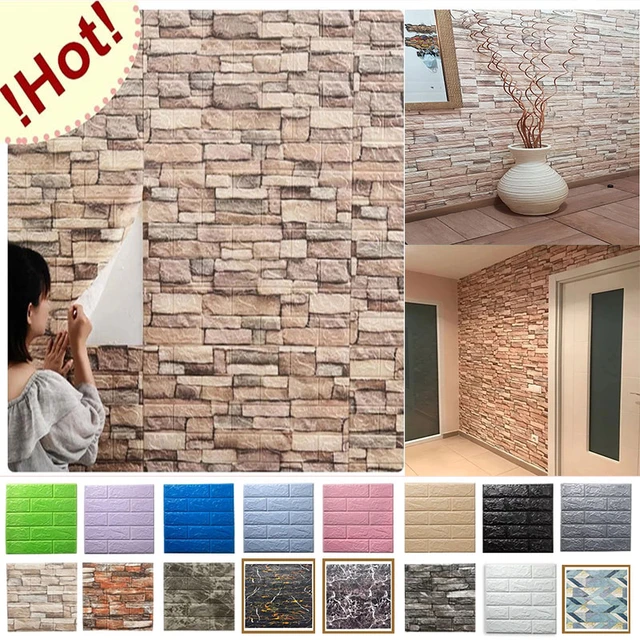 3D Brick Wall Stickers Self-Adhesive PVC Wallpaper Peel and Stick 3D Art Wall Panels for Living Room Bedroom Background Wall Decoration, Size: 45
