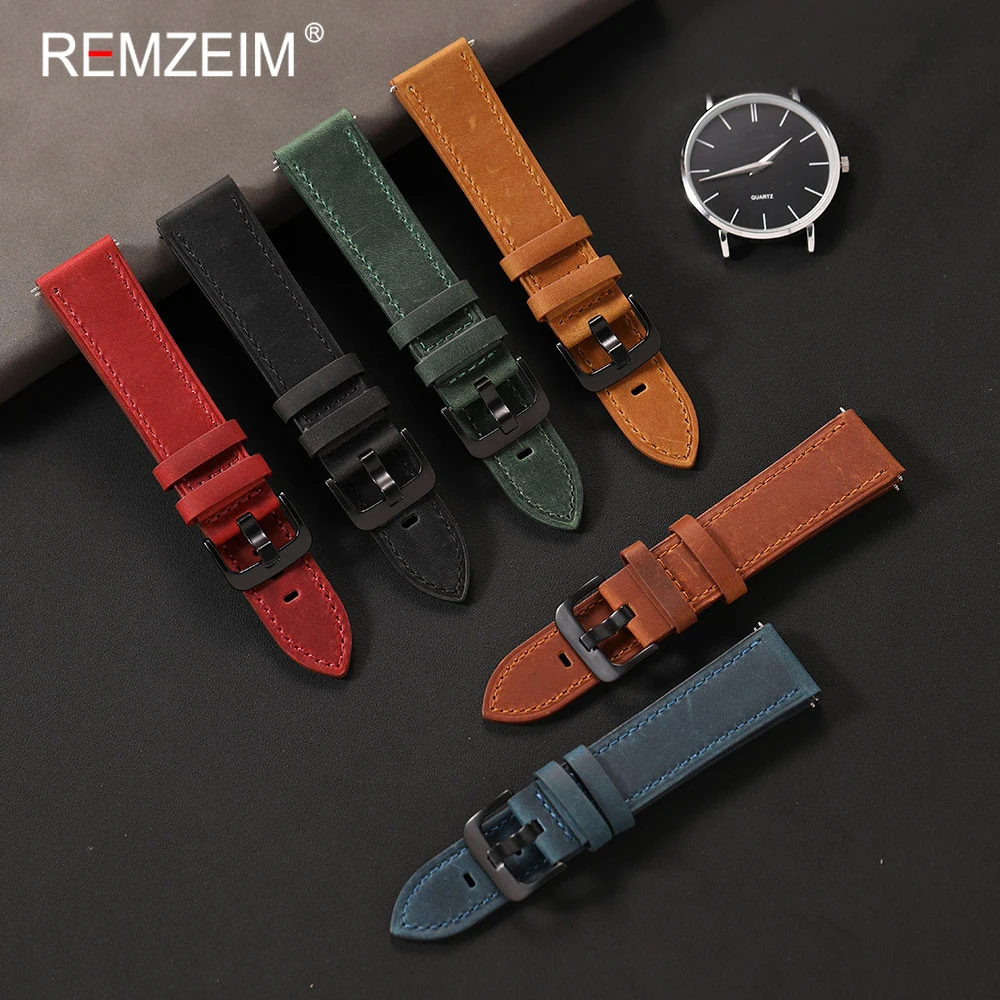 Luxury Matte Leather Watch Band with Black Buckle - Men's Replacement Strap