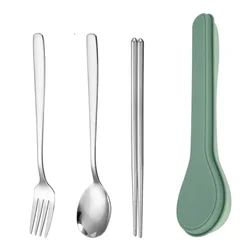 Korean Style Portable Cutlery Set with Storage Case - Elegant Dinnerware for Home, School, and Travel (Green)