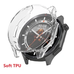 Premium Tempered Glass & PC Cover with Soft TPU Screen Protector - Universal Smartwatch Case Accessories for Oppo Watch X2 (TPU Transparent)