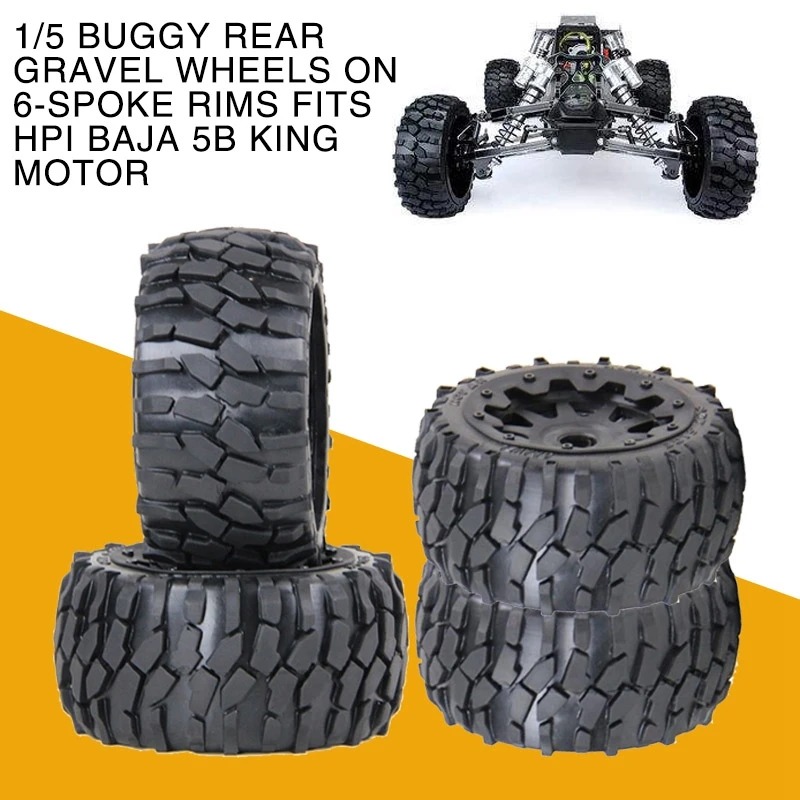 

For Rovan 1/5 Buggy All-Terrain Tires Rear Gravel Wheels on 6-spoke Rims for HPI Baja 5B King Motor RC Car 1:5 Parts Accessory