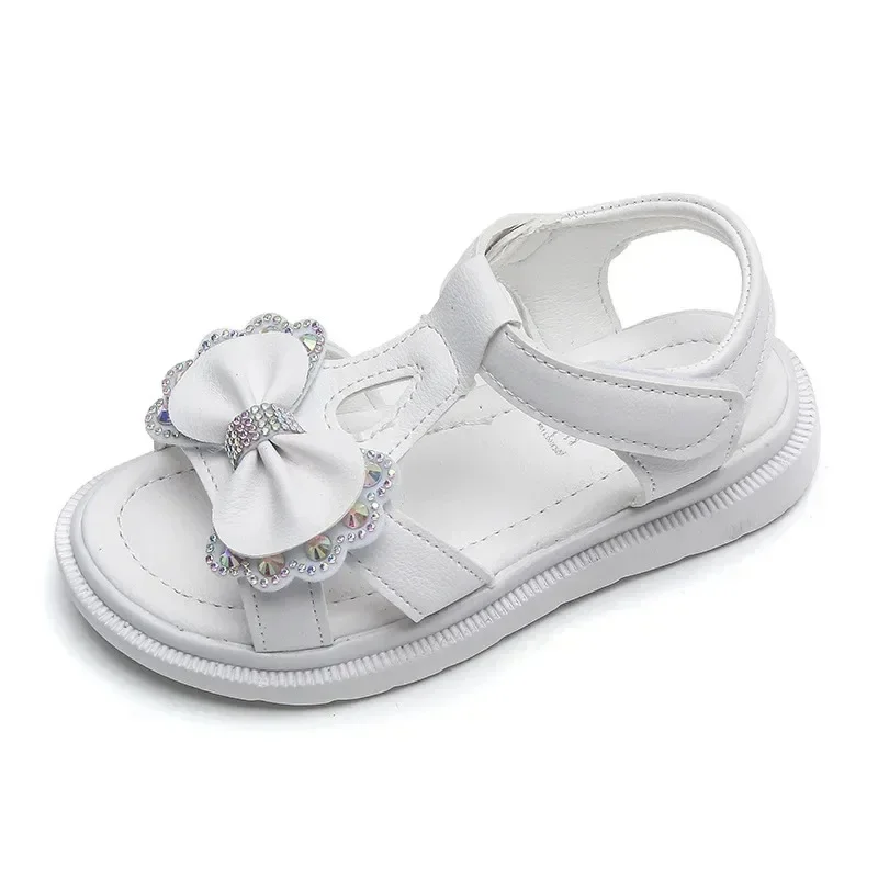 Sandalias con suelas suaves para niñas, zapatos informales de princesa, zapatos de playa con diamantes de agua, sandalias con forma de lazo