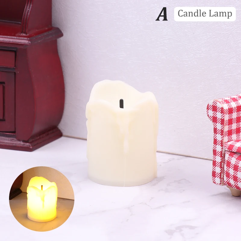 1:12 1:6 Dollhouse Miniature Retro Candlestick LED Candle Lamp Lamppost Model Home Decor Toy Doll House Accessories 5
