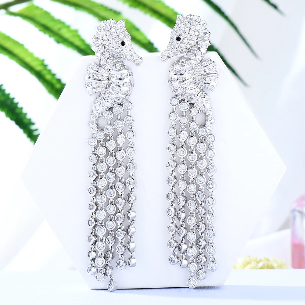 

Siscathy Fashion Gorgeous Tassel Hanging Earrings For Women Hippocampus Cubic Zirconia Earring Wedding Party Anniversary Jewelry