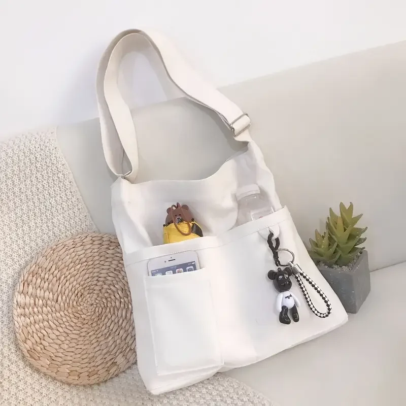 1pc Unisex Shopping Bags, Canvas Commuter Vest Bag, Cotton Cloth Handbags For Supermarket, Grocery, As Tote School Bag