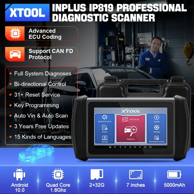 

XTOOL InPlus IP819 Car Diagnostic Tools ECU Coding Active Test Auto Key Automotive Scanner With CAN FD