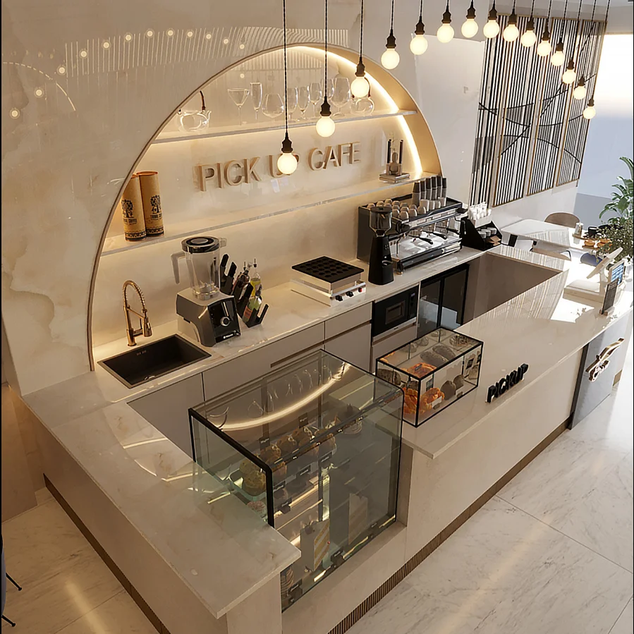 Coffee Shop Interior Decoration Accessories Coffe Kiosk Simple High Grade Bar Counter Design Coffee Shop Counters