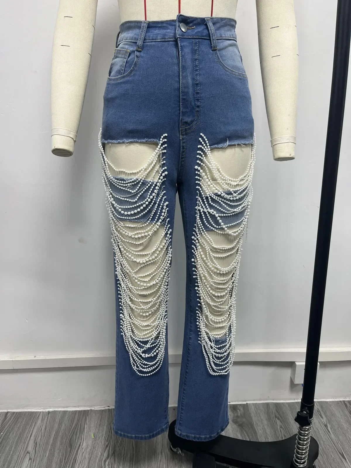 pantalones rectos pantalones de mezclilla deshilachados