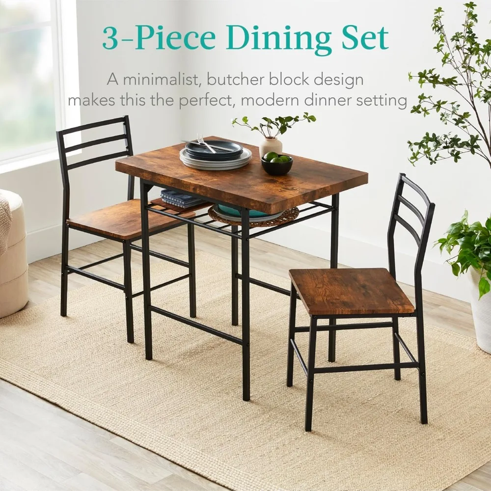 3-Piece Modern Dining Set, Space Saving Dinette for Kitchen, Dining Room, Small Space w/Steel Frame, Built-in Storage 5