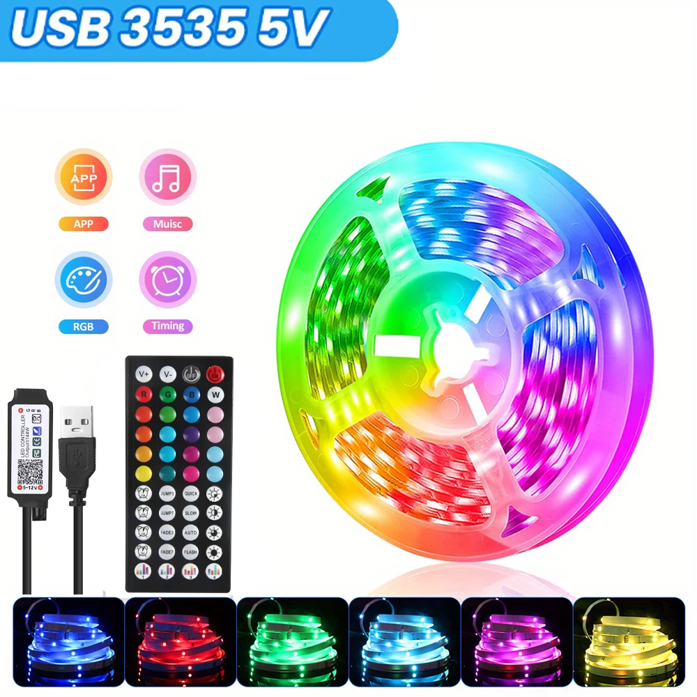 ตัวเลือกสินค้า USB LED Strip Light ปรับยาวได้ ควบคุมด้วยแอปและรีโมท RGB 3535 ตกแต่งบ้าน