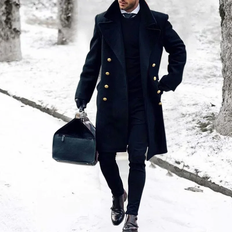 2023 Autumn Woolen Coat Men's Mid Length Woolen Coat Popular Woolen Windbreaker