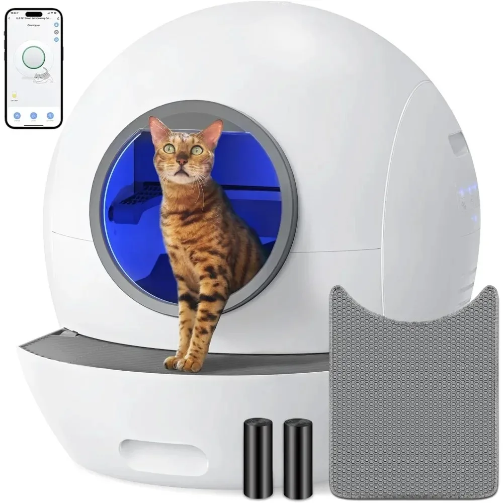 80L 자동 고양이 화장실 앱 알림 스마트 자동 청소 고양이 화장실 UV 밀폐형 고양이 트레이 다기능 애완동물 제품