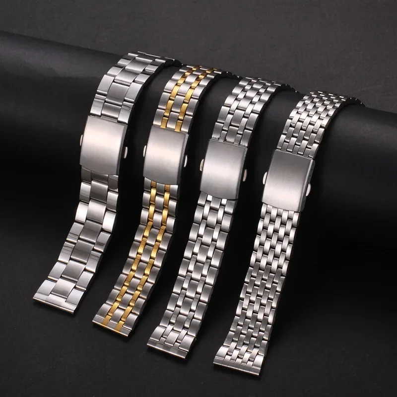 Premium Stainless Steel Metal Watch Band with Folding Buckle - Universal Bracelet Replacement