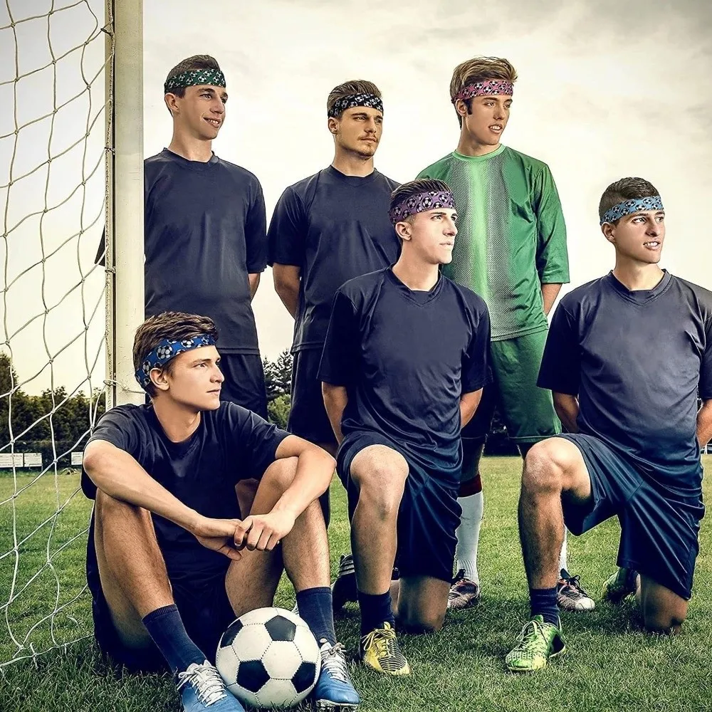 Schweißband mit Fußball-Print, Fußball-Stirnband, elastisch, atmungsaktiv, Sport-Kopftuch, verstellbares Fußball-Bandana, Unisex – Detail 7