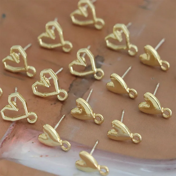 

10pcs Gold Color Earrings Connectors Love Heart Shape Stud Earrings Base Diy Earring Settings for Jewelry Making Findings