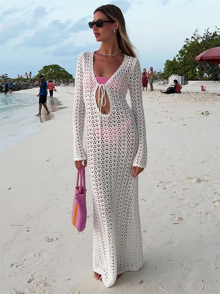 fitted lace wedding dress Kendrick White Sequin Knit Long Sleeve Maxi Dress