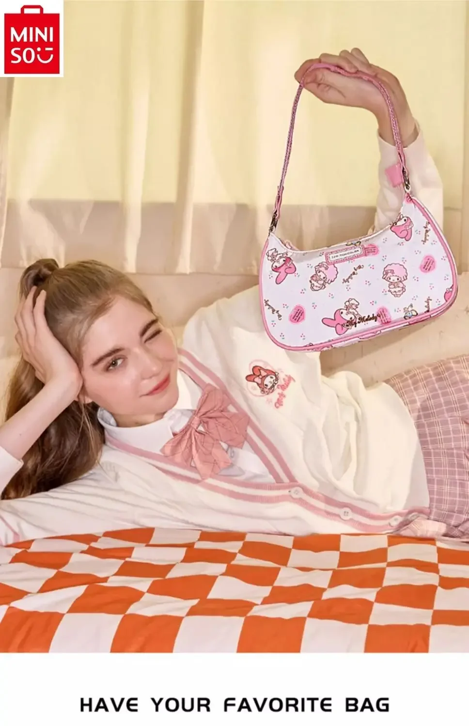 MINISO Sanrio Cartoon Hello Kitty High Quality Women's Shoulder Bag Small and Classic Sweet Versatile Underarm Bag