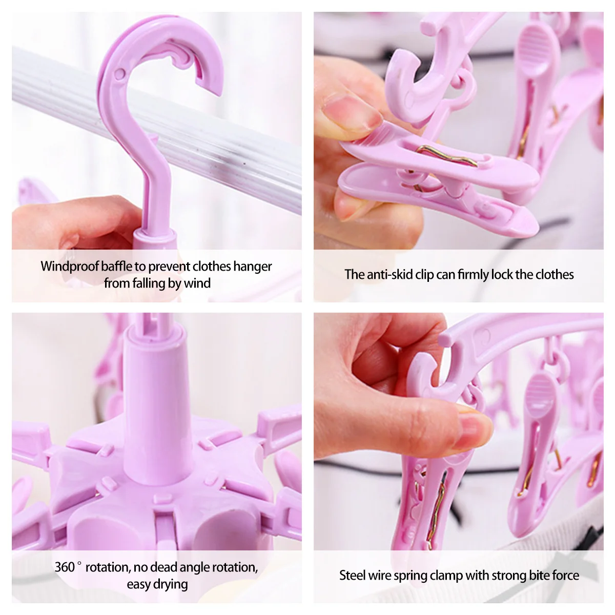 24-Clips Windproof Drying Rack Rotatable Foldable Hanger Sock Dryer Household Multi-functional Underwear Clothes Drying Rack 5
