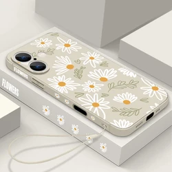White Floral Magnetic Phone Case with Magsafe & Soft Lanyard - iPhone 15 (A839 Beige Lanyard)