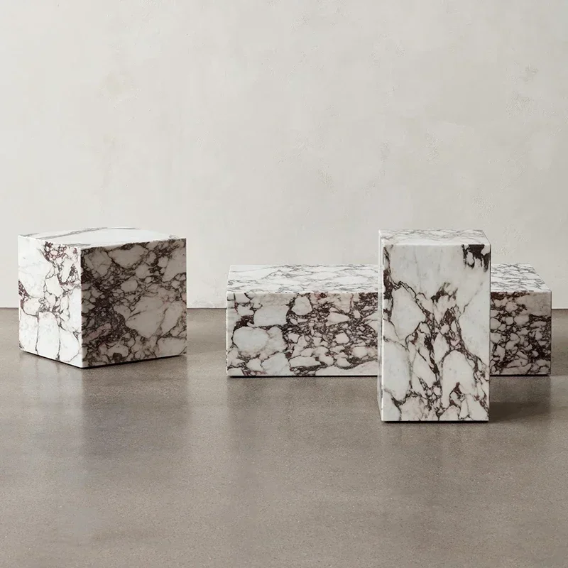 Calacatta Viola Natural Marble Square Column Pillar, Model Villa Living Room Art Italian Luxury Stone Side Tea Desk
