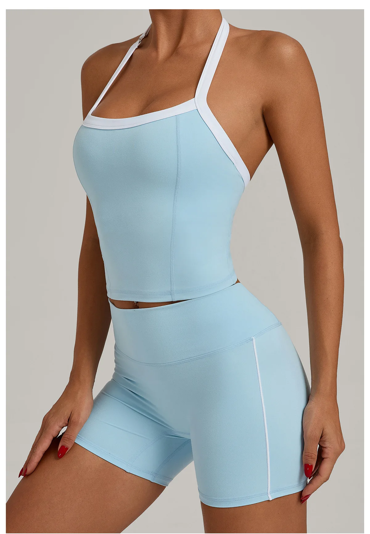 Fashion Patchwork Skinny Shorts Set Gym Women Workout Clothing Summer Sleeveless Backless Fitness Sport Suit Women Sportwear Red