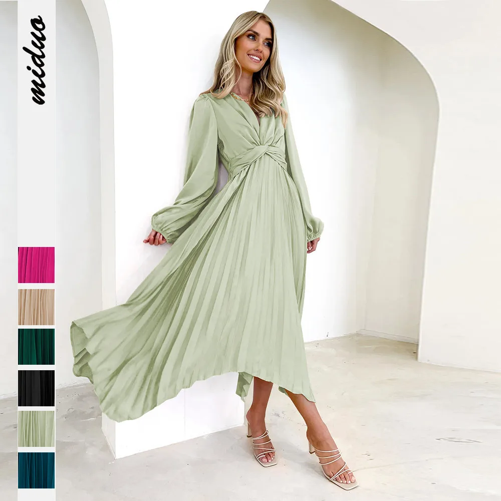 

Spring and Autumn Fashion New Women's Elegant Retro Style Long Sleeve Dress Solid Color Long Irregular Hem Design Trendy Skirt
