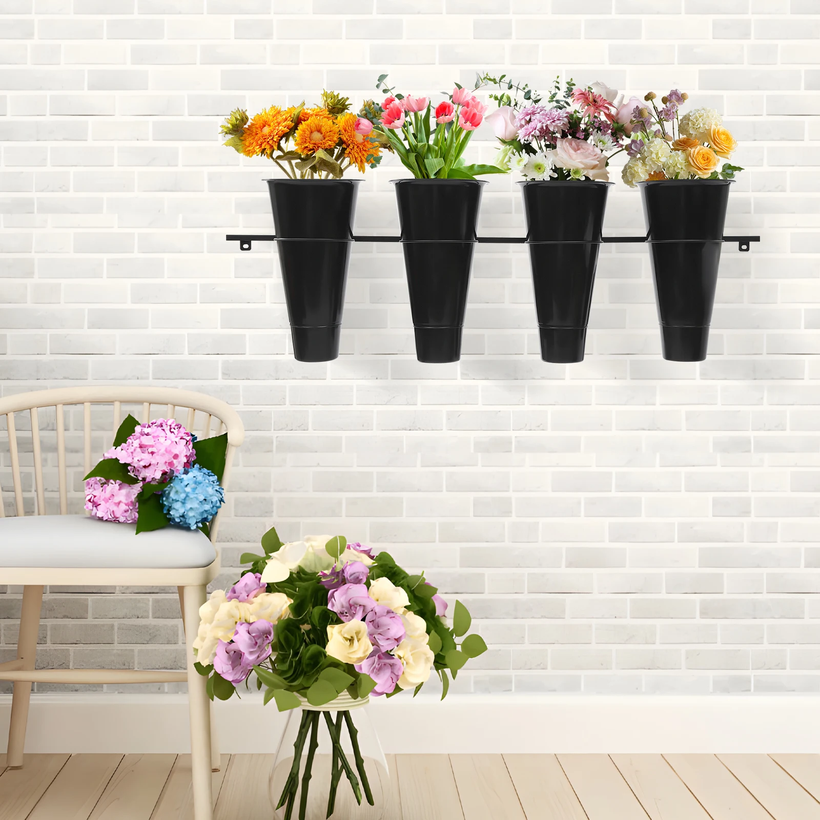 Space-saving Wall-mounted Flower Stand - 4 Buckets