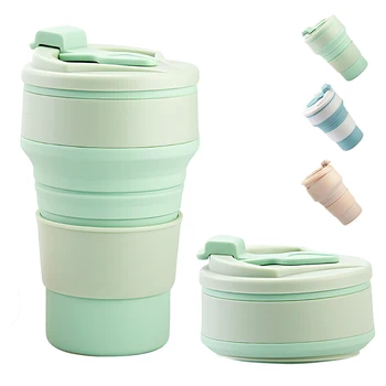Leeseph Collapsible Travel Cup, Silicone Portable Drinking Mug with Lid for Water, Coffee, Drinks for Hiking & Picnic(350/500ML)
