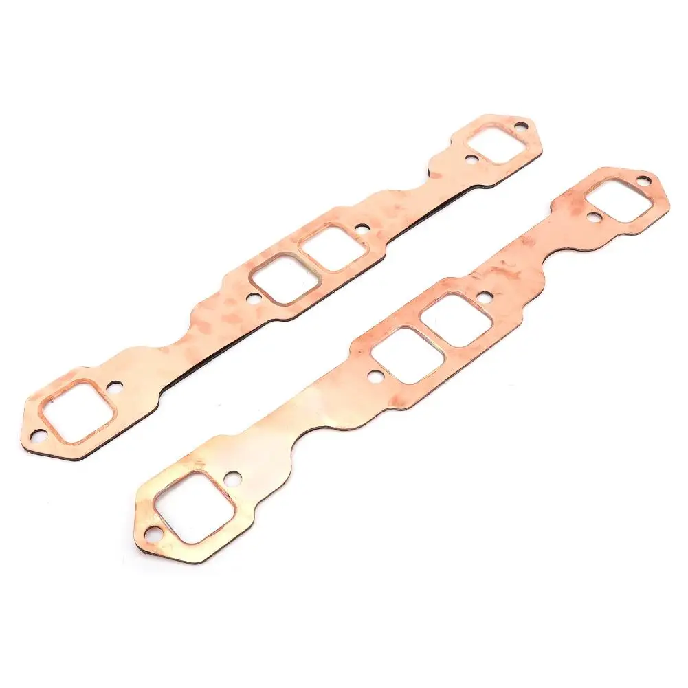2pcs Square Port Copper Plating Exhaust Gaskets For SBC Chevy 327/305/350