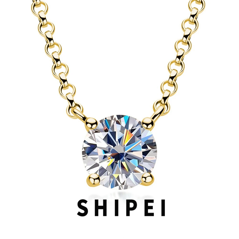 

SHIPEI 1CT Round Cut D Moissanite Diamond Gemstone Fine Jewelry Classic 925 Sterling Silver Pendant Necklace Anniversary Gift